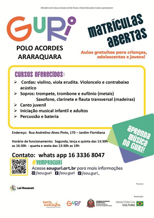 Projeto Guri abre vagas para aulas de música gratuitas em Araraquara