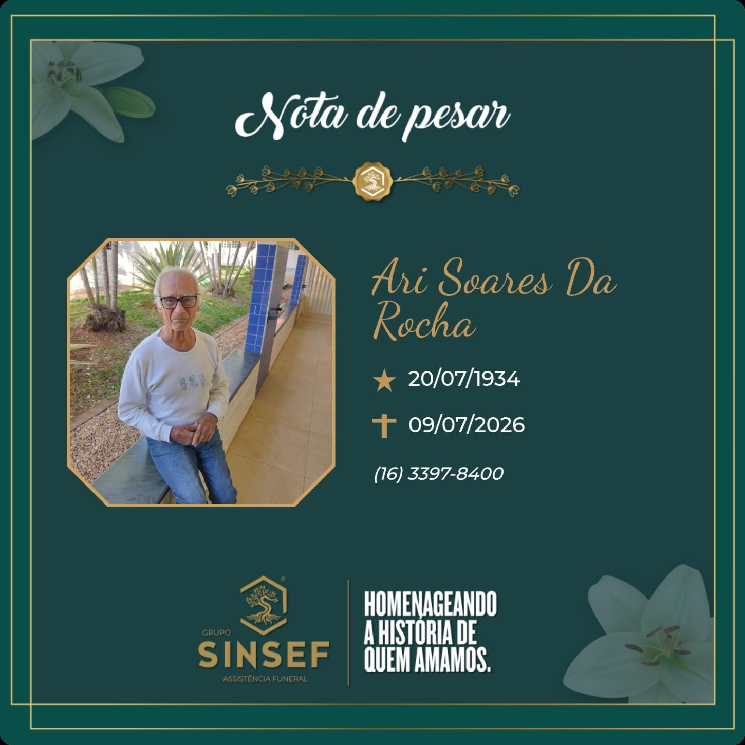 O Grupo Sinsef se despede do Sr. Ari Soares da Rocha 