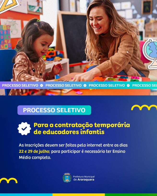 Prefeitura de Araraquara abre seleção para educadores infantis temporários