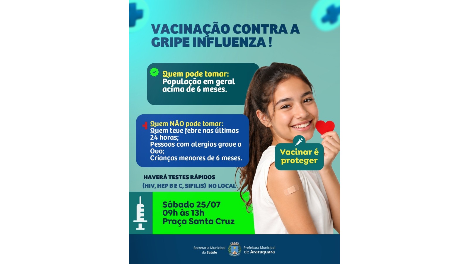 Praça Santa Cruz sedia campanha de vacinação contra a gripe e testes rápidos de saúde