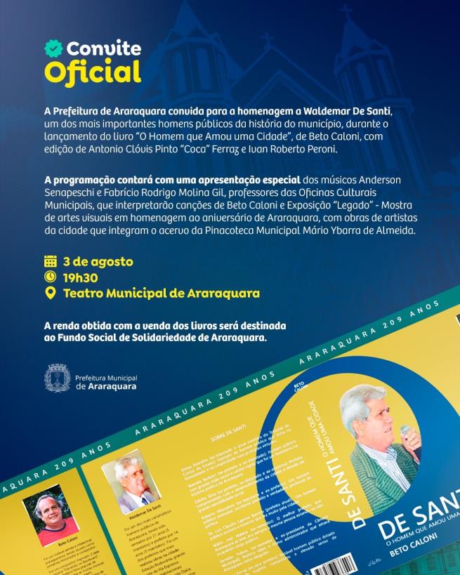 Waldemar De Santi ganha homenagem e livro no Teatro Municipal de Araraquara