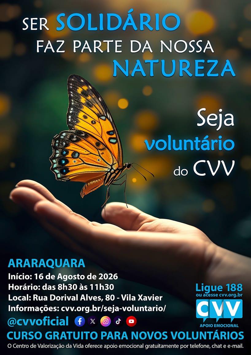 Centro de Valorização da Vida abre curso de voluntários do CVV em Araraquara