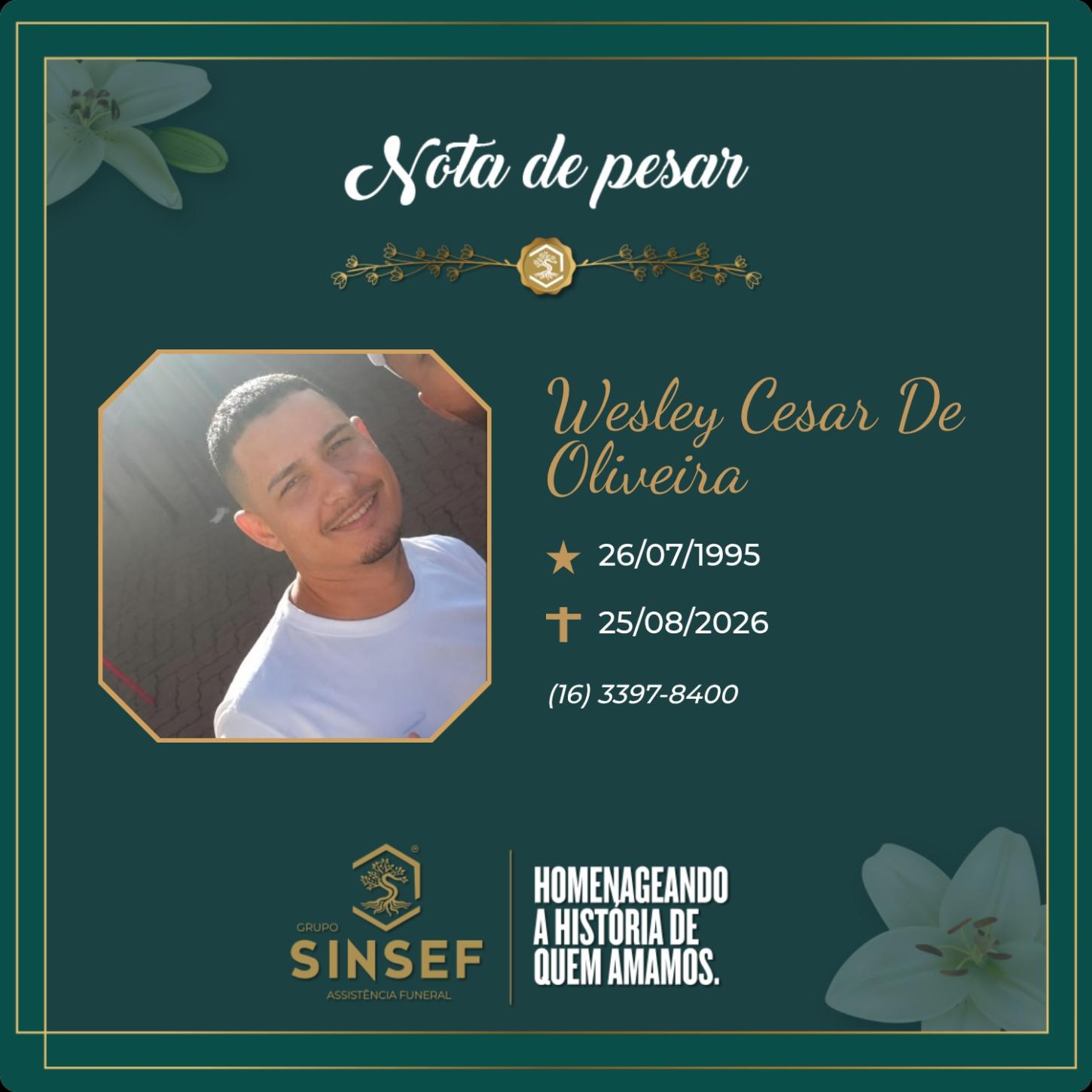 O Grupo Sinsef se despede de Wesley Cesar de Oliveira 