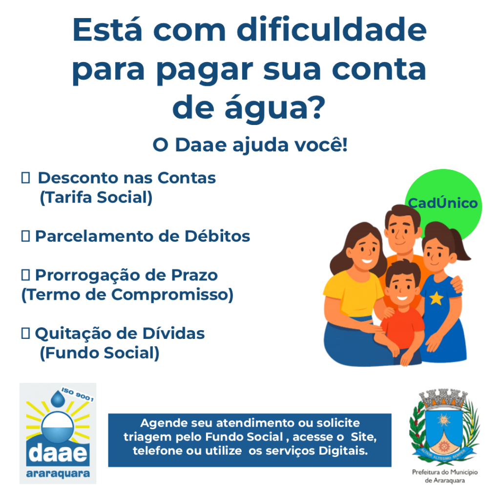 Conheça os programas sociais do Daae para obter desconto na conta de água