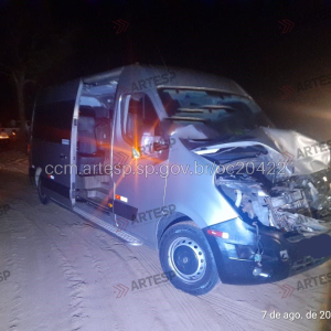 Van colide com boi em acidente na SP-197 na região de Brotas