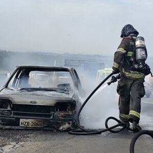 Carro é destruído por incêndio na SP-310 após pane elétrica em São Carlos