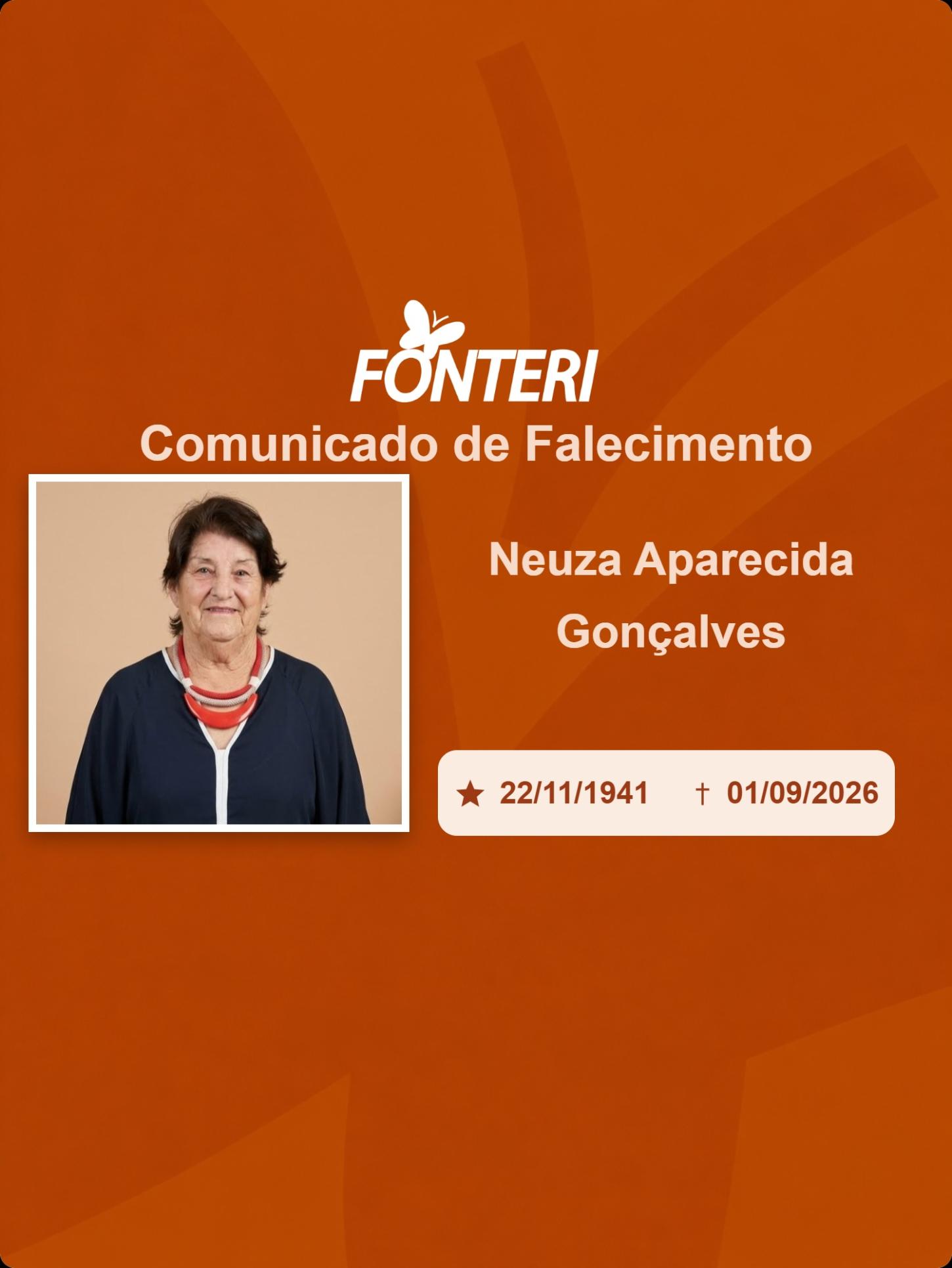 Com pesar, nos despedimos da Sra. Neuza Aparecida Gonçalves.