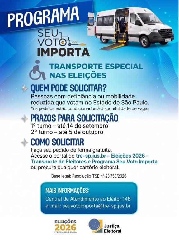 Eleitores com deficiência ganham transporte gratuito nas eleições