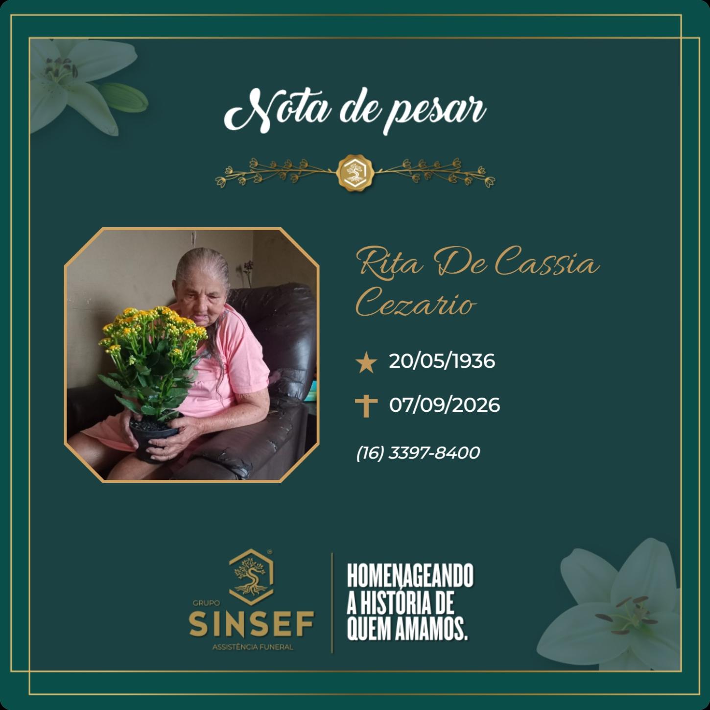 O Grupo Sinsef se despede da Sra. Rita de Cassia Cezario