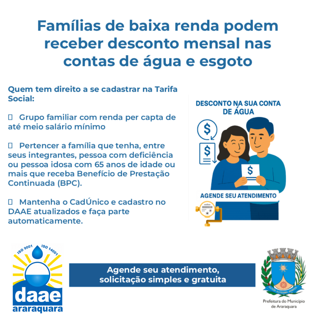 Conheça os programas de auxílio e desconto na conta de água do Daae Araraquara