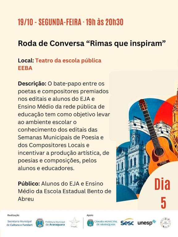Alunos do EEBA participam da roda de conversa rimas que inspiram em Araraquara