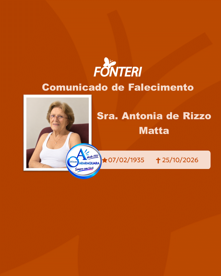 Com pesar, nos despedimos da Sra. Antonia de Rizzo Matta.