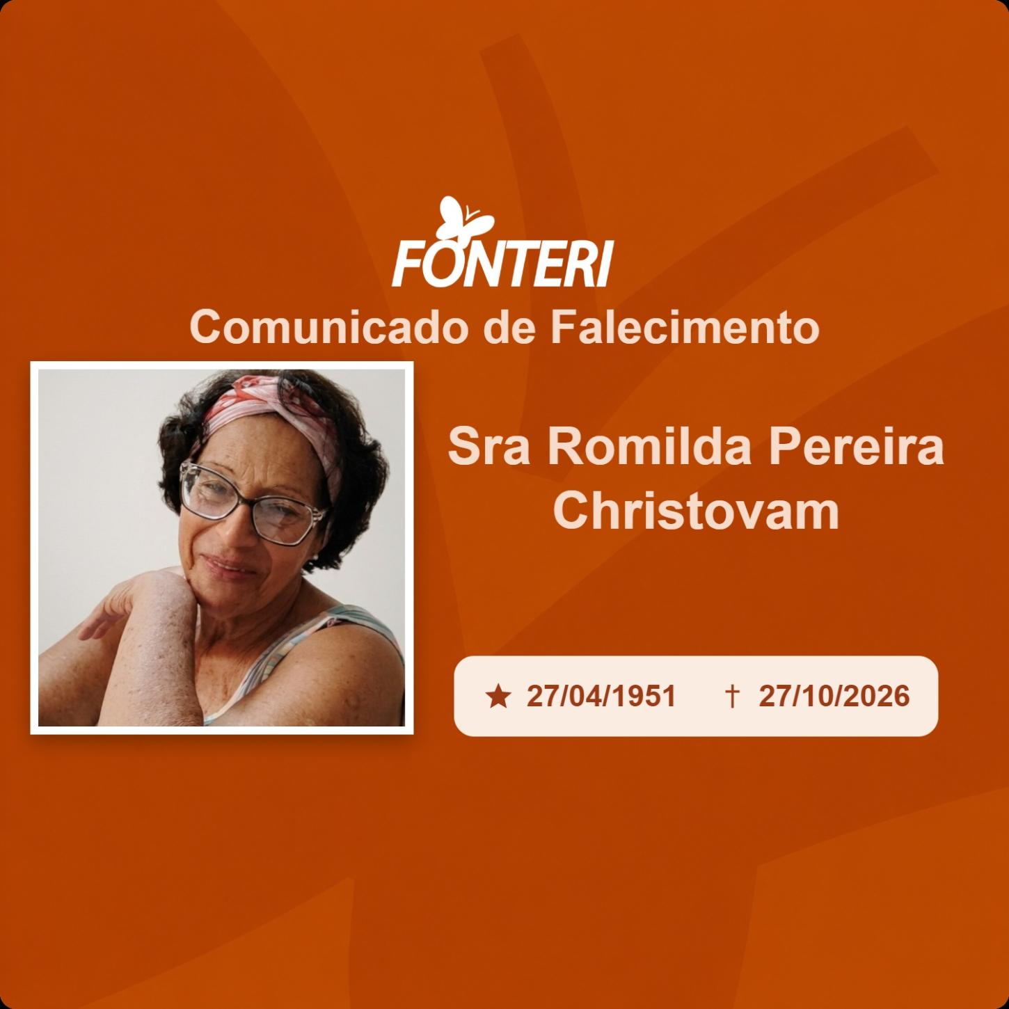 Com pesar, nos despedimos da Sra.Romilda Pereira Christovam.