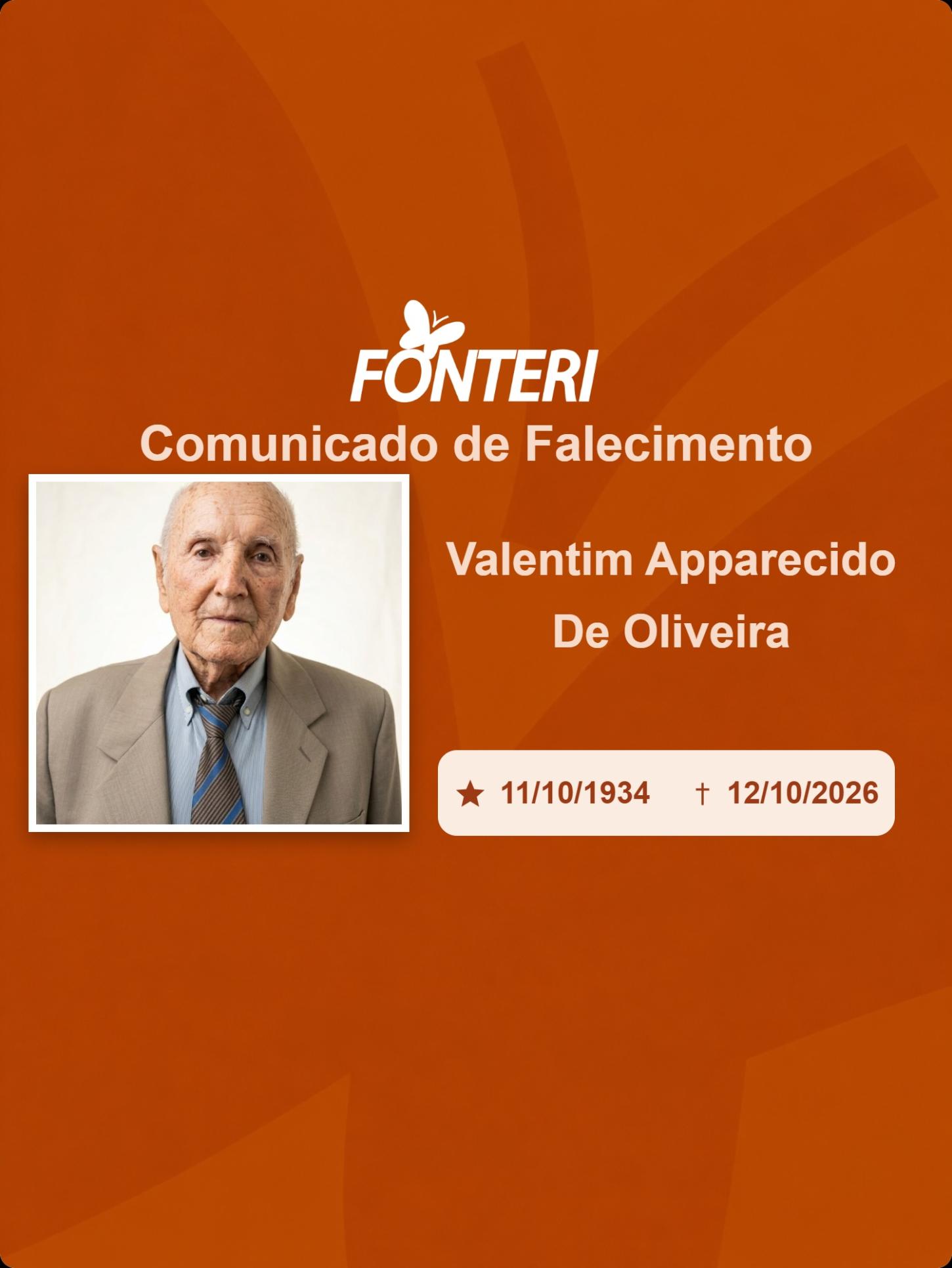 Com pesar, nos despedimos do Sr. Valentim Apparecido de Oliveira  