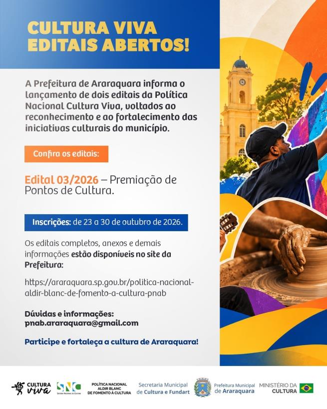 Cultura de Araraquara lança edital de premiação para pontos de cultura