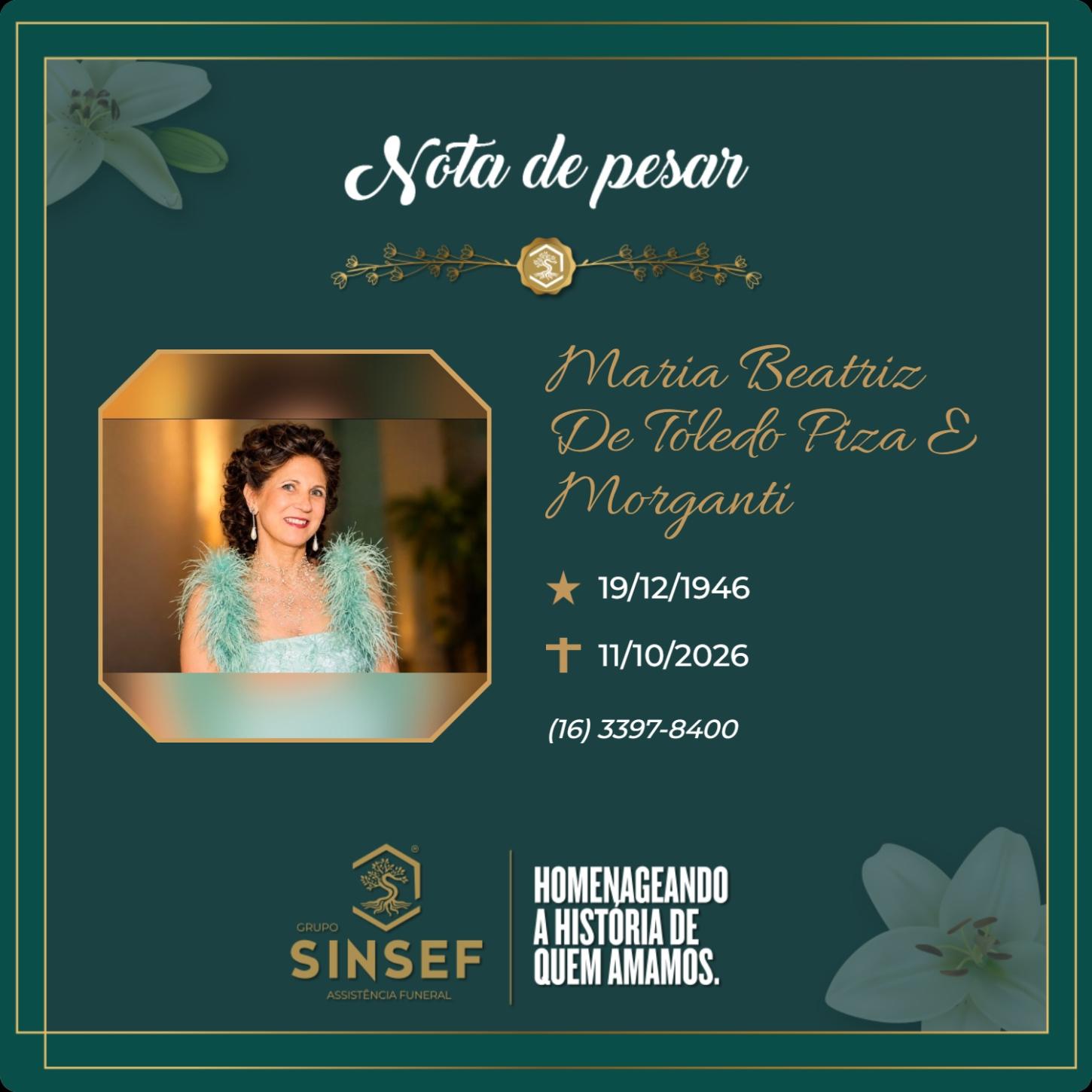 O Grupo Sinsef se despede da Sra. Maria Beatriz de Toledo Piza e Morgante