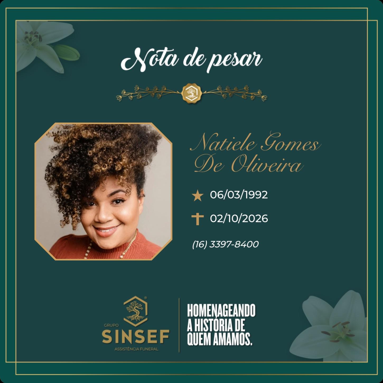 O Grupo Sinsef se despede de Natiele Gomes de Oliveira 