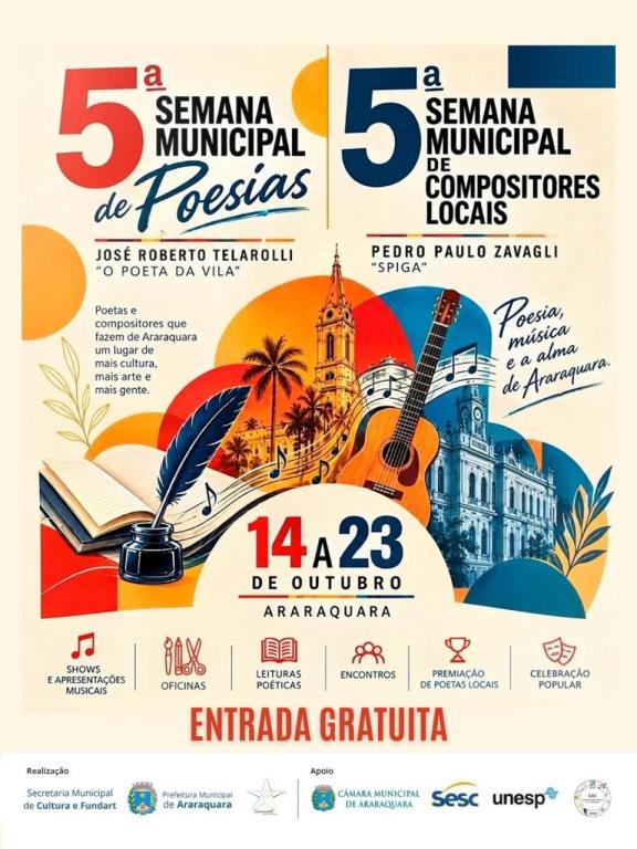 Araraquara recebe eventos de poesia e valorização de compositores no fim de semana