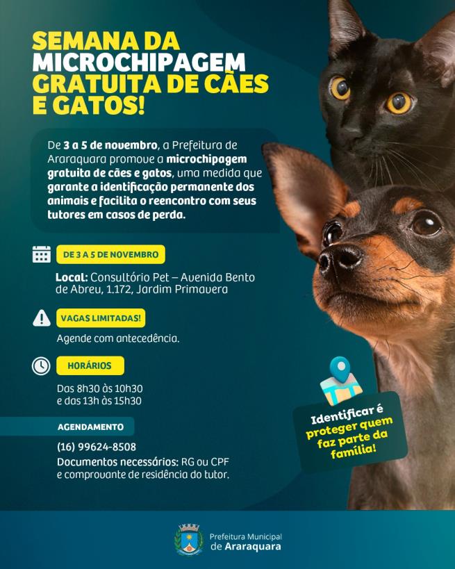 Prefeitura de Araraquara realiza semana de microchipagem gratuita para pets