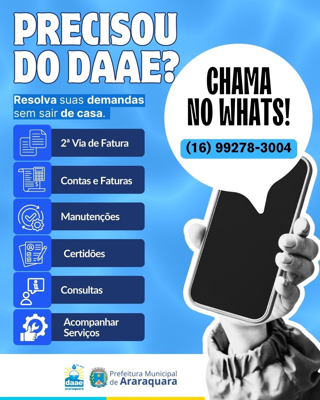 Conheça os serviços disponíveis no whatsapp do daae para facilitar o seu dia