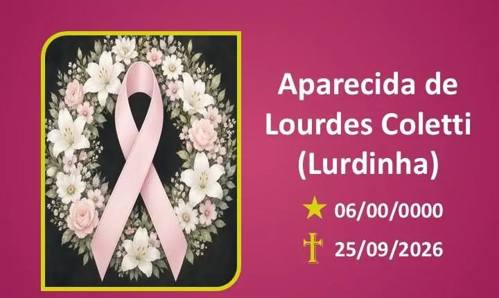 A Funerária Bom Jesus comunica o falecimento da SR. APARECIDA DE LOURDES COLETTI - (LURDINHA)