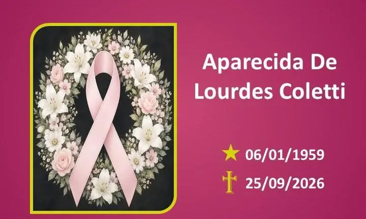 A Funerária Bom Jesus comunica o falecimento da SR. APARECIDA DE LOURDES COLETTI - (LURDINHA)