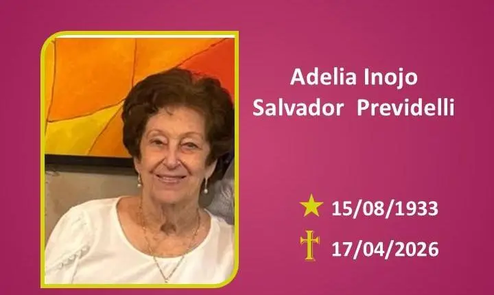 A Funerária Bom Jesus comunica o falecimento da Sra. ADÉLIA INOJO SALVADOR PREVIDELLI