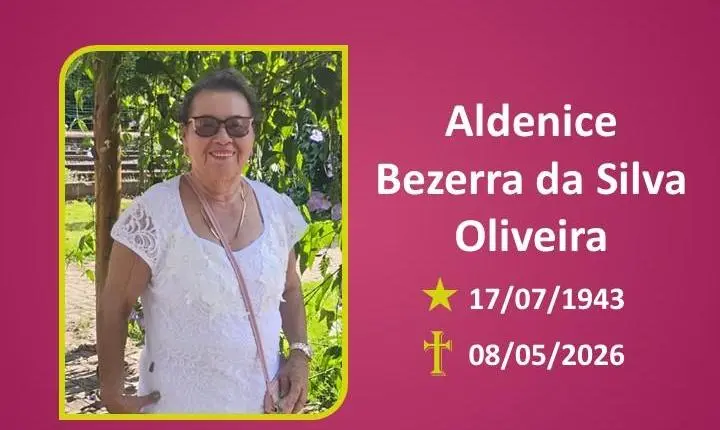 A Funerária Bom Jesus comunica o falecimento da Sra. Aldenice Bezerra Da Silva Oliveira