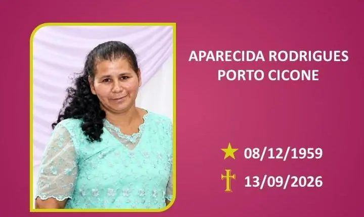 A Funerária Bom Jesus comunica o falecimento da SRA APARECIDA RODRIGUES PORTO CICONE                        
