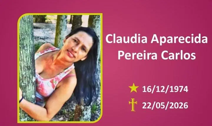 A Funerária Bom Jesus comunica o falecimento da Sra. Claudia Aparecida Pereira Carlos