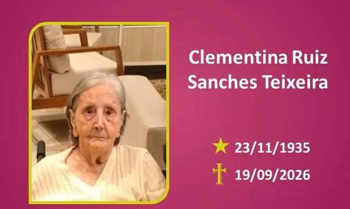 A Funerária Bom Jesus comunica o falecimento da Sra. CLEMENTINA RUIZ SANCHES TEIXEIRA 