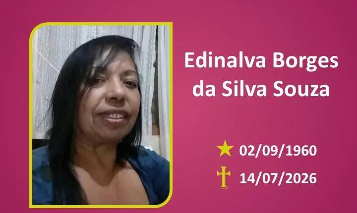 A Funerária Bom Jesus comunica o falecimento da Sra. Edinalva Borges da Silva Souza.