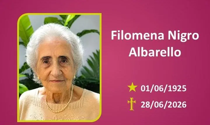A Funerária Bom Jesus comunica o falecimento da SRA FILOMENA NIGRO ALBARELLO
