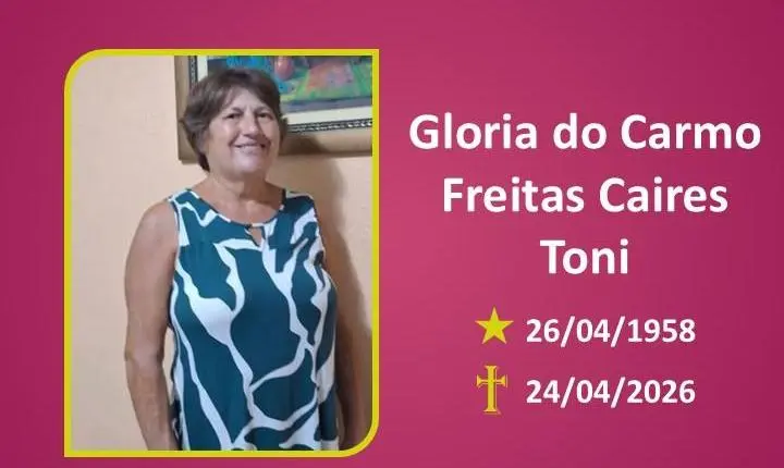 A Funerária Bom Jesus comunica o falecimento da Sra. Gloria Do Carmo Freitas Caires Toni.
