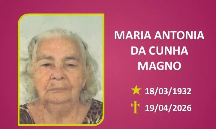 A Funerária Bom Jesus comunica o falecimento da Sra MARIA ANTONIA DA CUNHA MAGNO