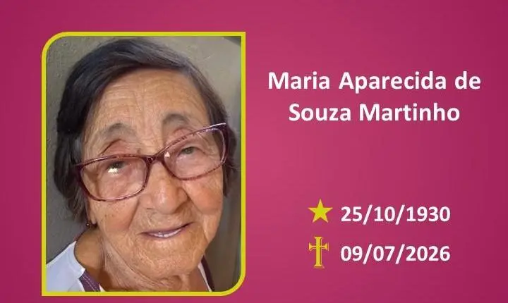 A Funerária Bom Jesus comunica o falecimento da Sra. Maria Aparecida de Souza Martinho