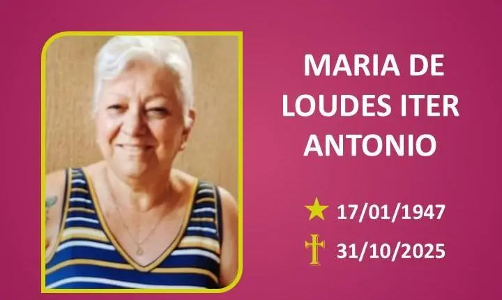 A Funerária Bom Jesus comunica o falecimento da Sra. MARIA DE LOUDES ITER ANTONIO