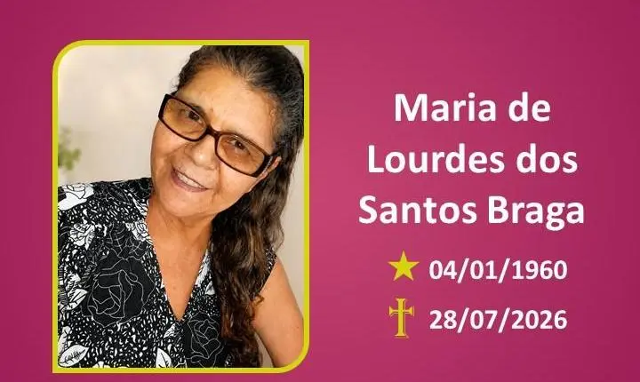 A Funerária Bom Jesus comunica o falecimento da Sra. MARIA DE LOURDES DOS SANTOS BRAGA 