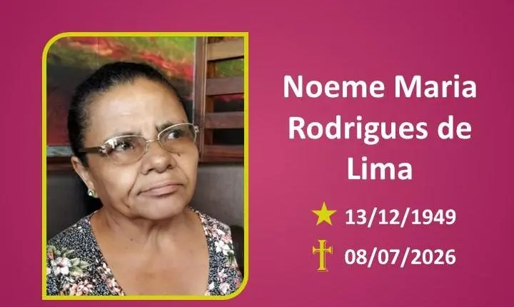 A Funerária Bom Jesus comunica o falecimento da Sra. Noeme Maria Rodrigues de Lima