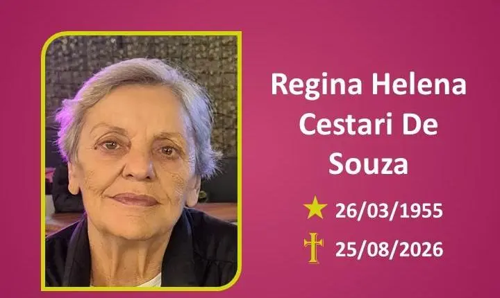 A Funerária Bom Jesus comunica o falecimento da Sra. REGINA HELENA CESTARI DE SOUZA