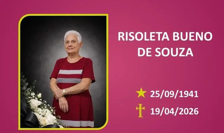 A Funerária Bom Jesus comunica o falecimento da Sra RISOLETA BUENO DE SOUZA 