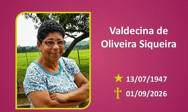 A Funerária Bom Jesus comunica o falecimento da Sra. VALDECINA DE OLIVEIRA  SIQUEIRA