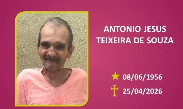 A Funerária Bom Jesus comunica o falecimento Do Sr ANTONIO JESUS TEIXEIRA DE SOUZA
