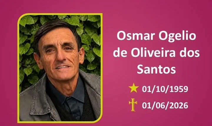 A Funerária Bom Jesus comunica o falecimento do Sr. Osmar Ogelio de Oliveira Dos Santos.