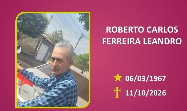 A Funerária Bom Jesus comunica o falecimento do Sr. ROBERTO CARLOS FERREIRA LEANDRO