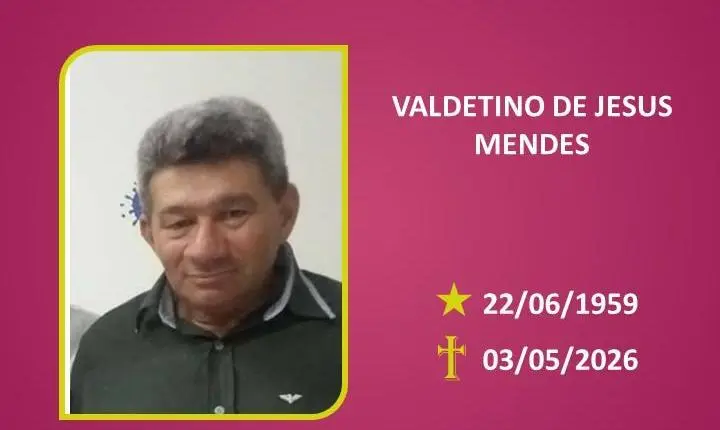 A Funerária Bom Jesus comunica o falecimento do Sr. VALDETINO DE JESUS MENDES