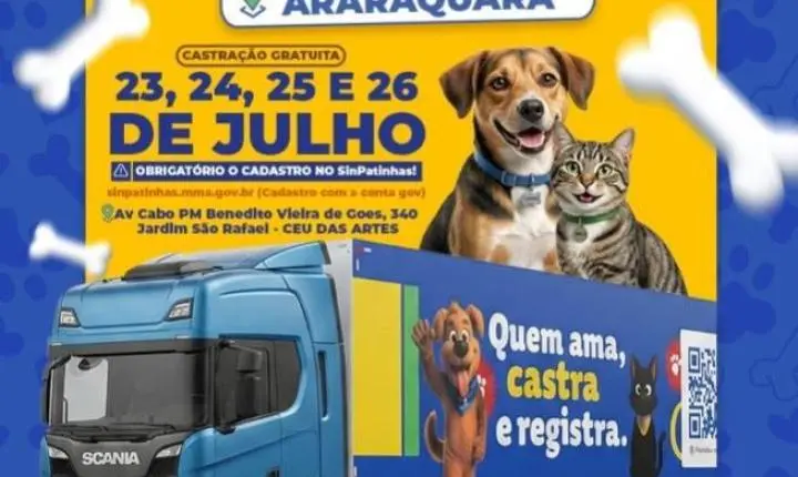 Carreta de Castração chega a Araraquara para oferecer castração gratuita de cães e gatos