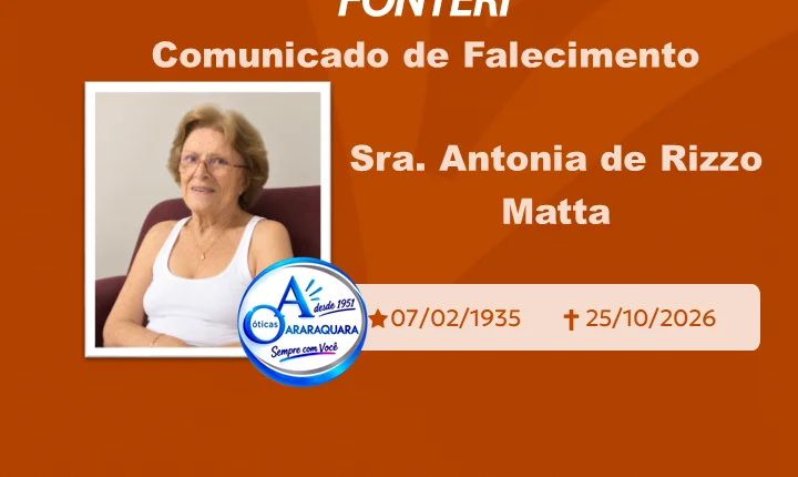 Com pesar, nos despedimos da Sra. Antonia de Rizzo Matta.