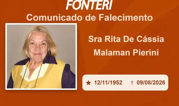 Com pesar, nos despedimos da Sra. Rita de Cássia Malaman Pierini.