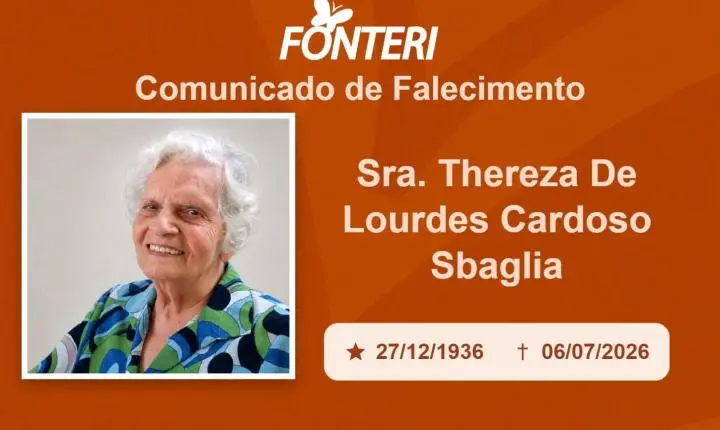 Com pesar, nos despedimos da Sra. Thereza de Lourdes Cardoso Sbaglia